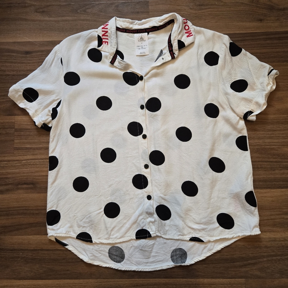 Minnie Mouse White Polka Dot Button-Up Shirt